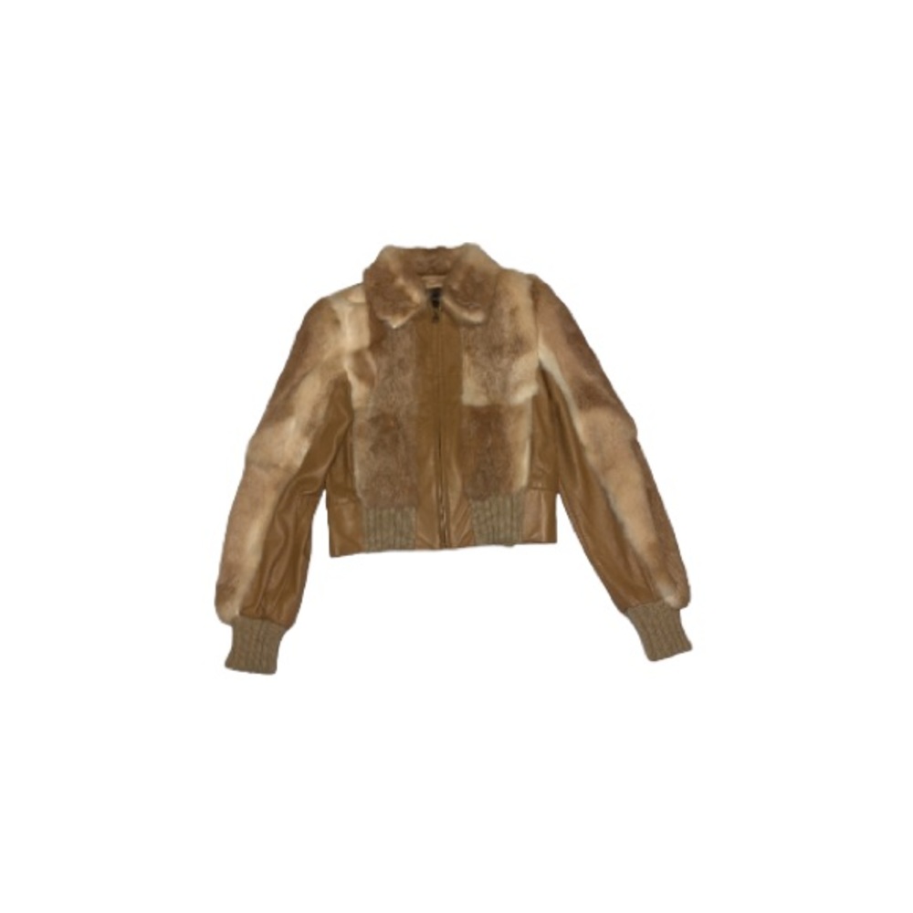 Guess Vintage Tan and Cream Fur and Leather Jacket - Women’s Size Small